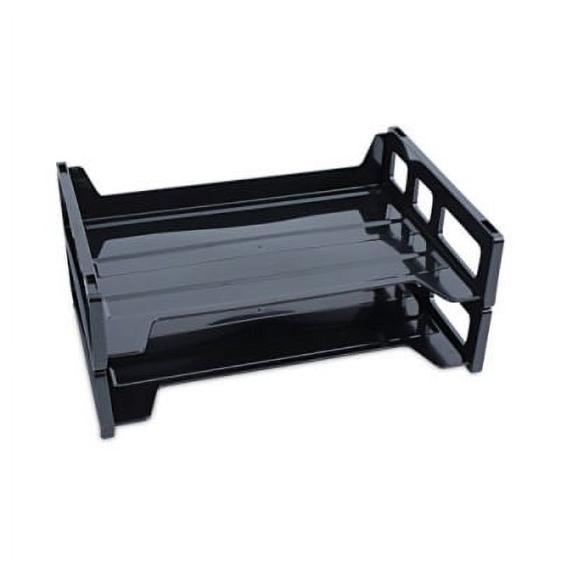 Black Adjustable Plastic Two-Tier Letter Desk Tray