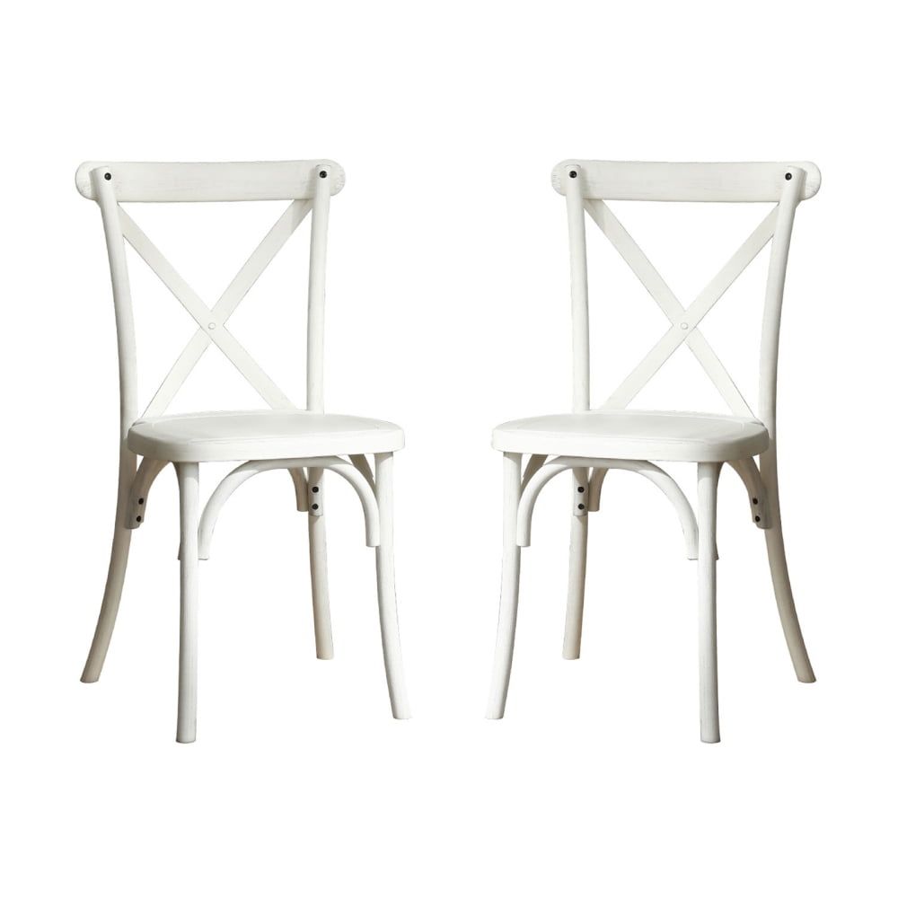 White Cross Back Resin Dining Arm Chair Set of 2