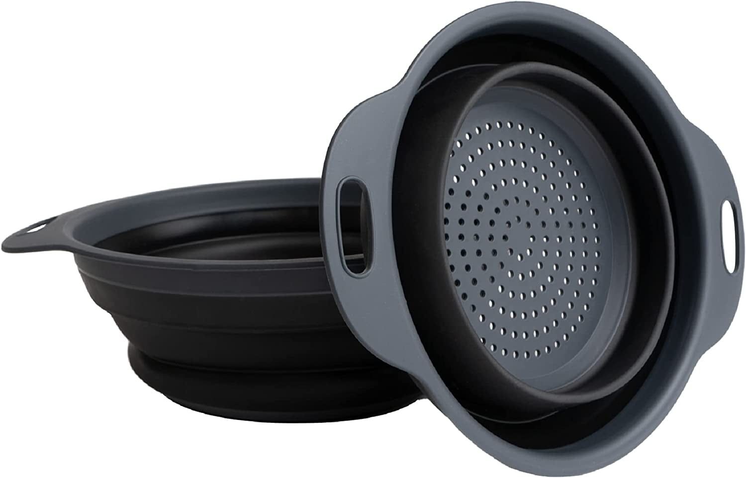 2-Pack Black and Gray Collapsible Silicone Colander Set