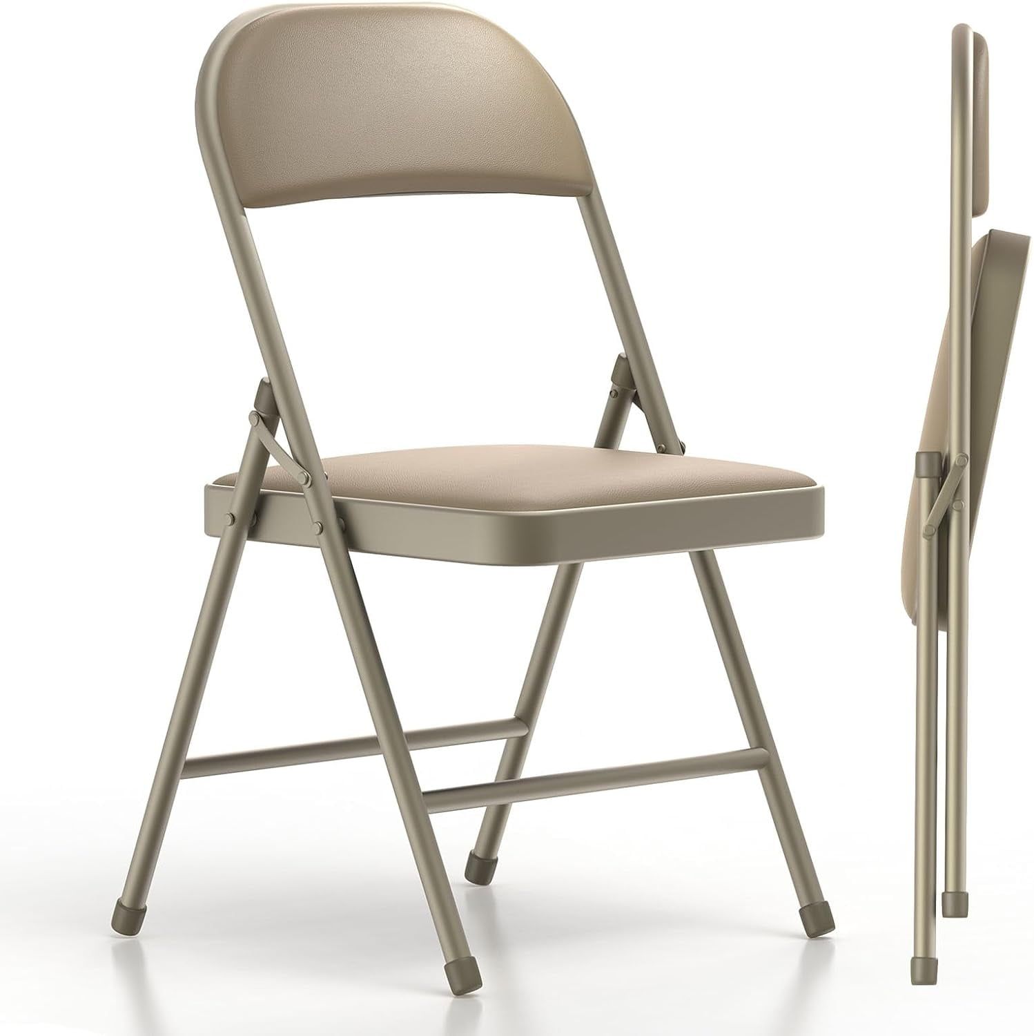 Khaki Metal Folding Chairs with Padded Cushion, 2 Pack