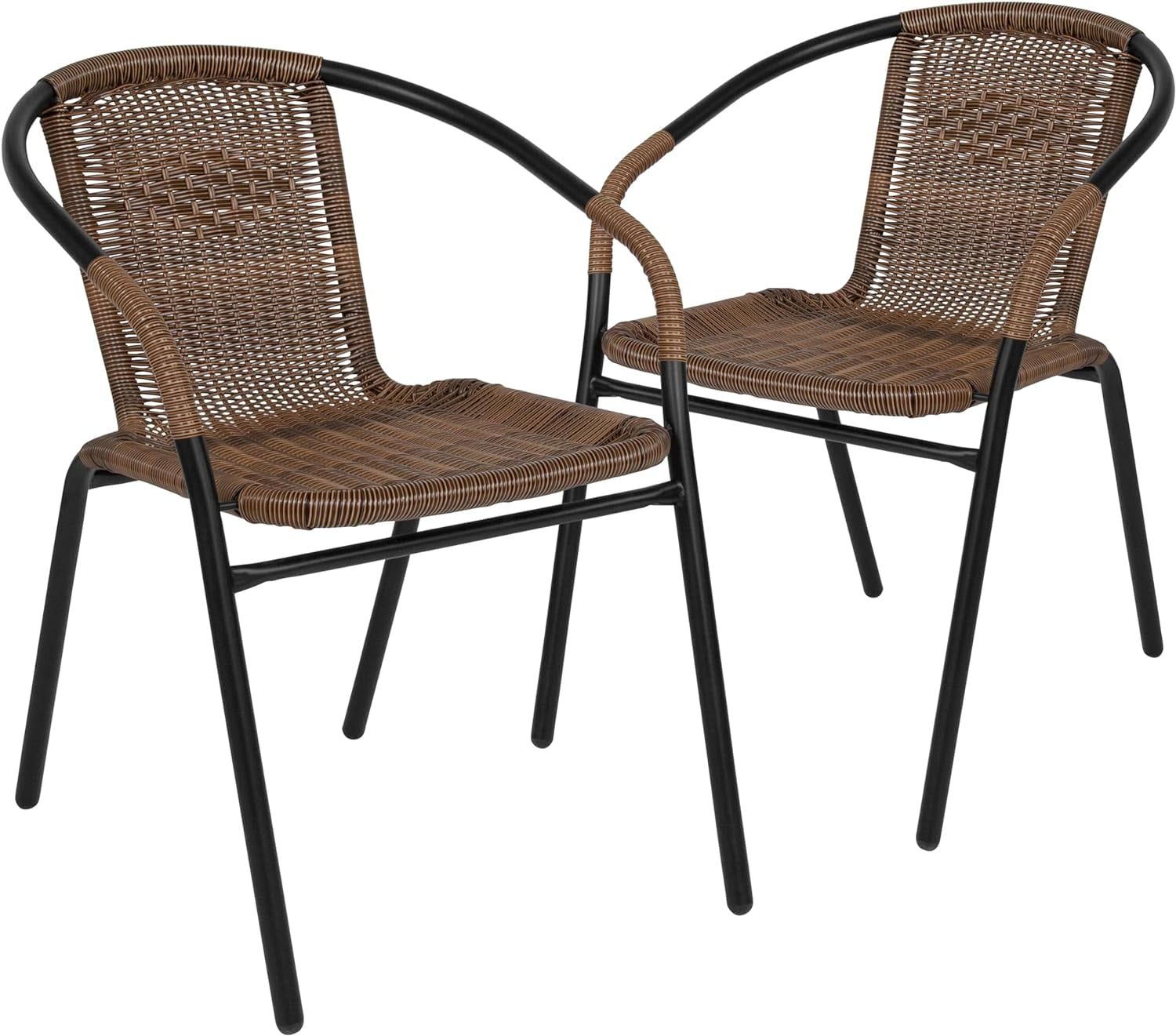 Medium Brown Rattan Indoor-Outdoor Stackable Dining Chair Pair