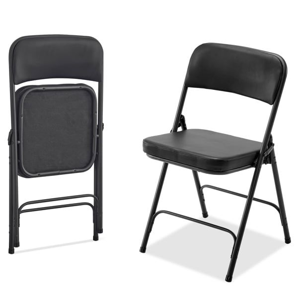 Black Metal Folding Chairs with Padded Seats, 2-Pack