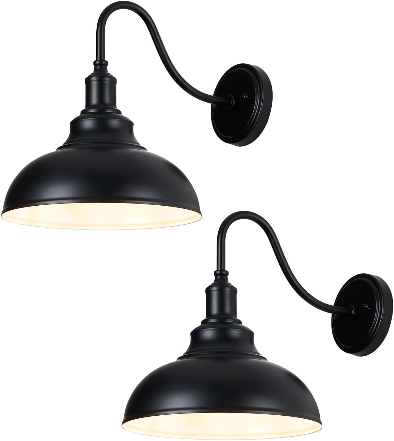 Black Dimmable Gooseneck Barn Lantern Wall Sconces, 2 Pack