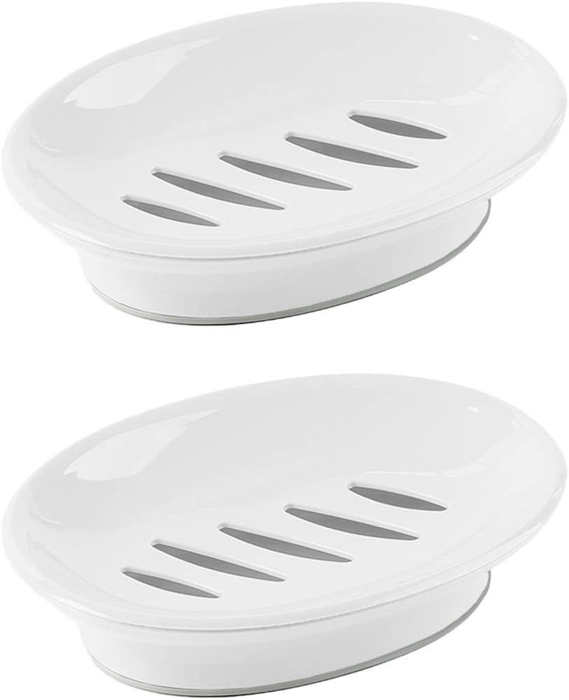 White Dual-Layer Plastic Soap Dish with Drainage, 2-Pack