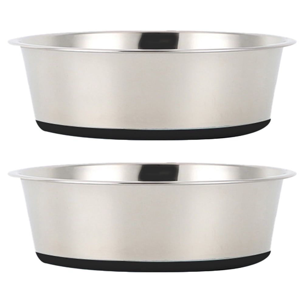 Set of 2 Black Stainless Steel Non-Slip Dog Bowls