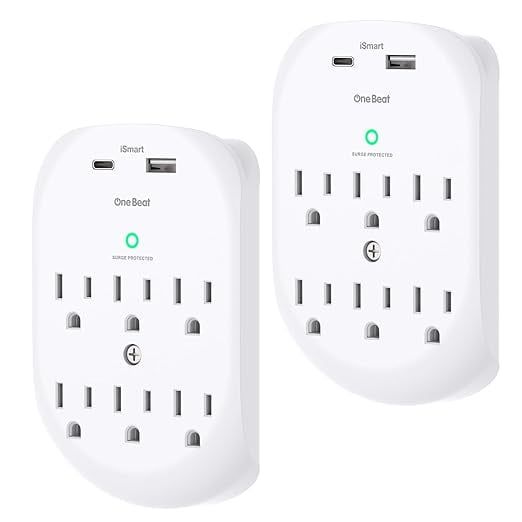 White 6-Outlet Surge Protector Wall Tap with USB Ports