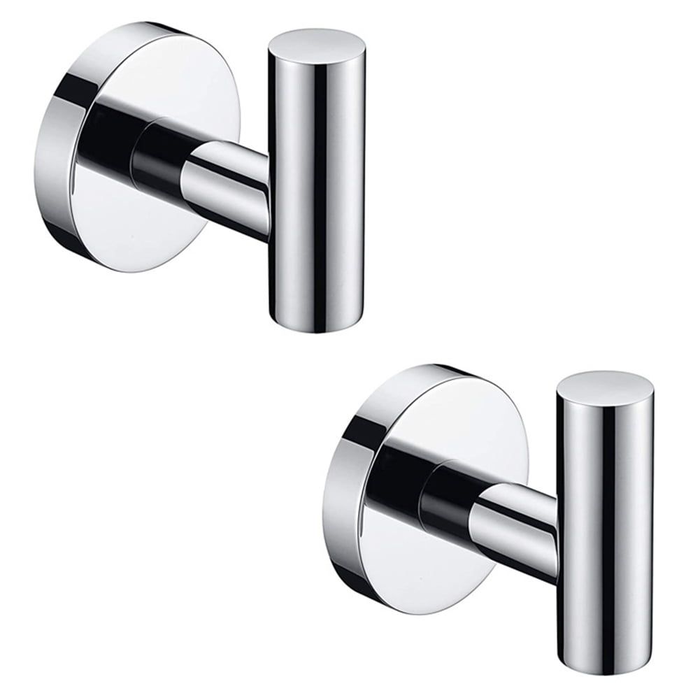 Chrome Polished Stainless Steel Wall-Mounted Towel Hooks, 2-Pack