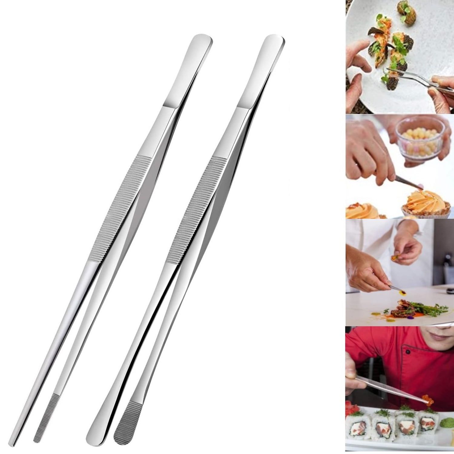 12-Inch Stainless Steel Professional Cooking Tweezers Set