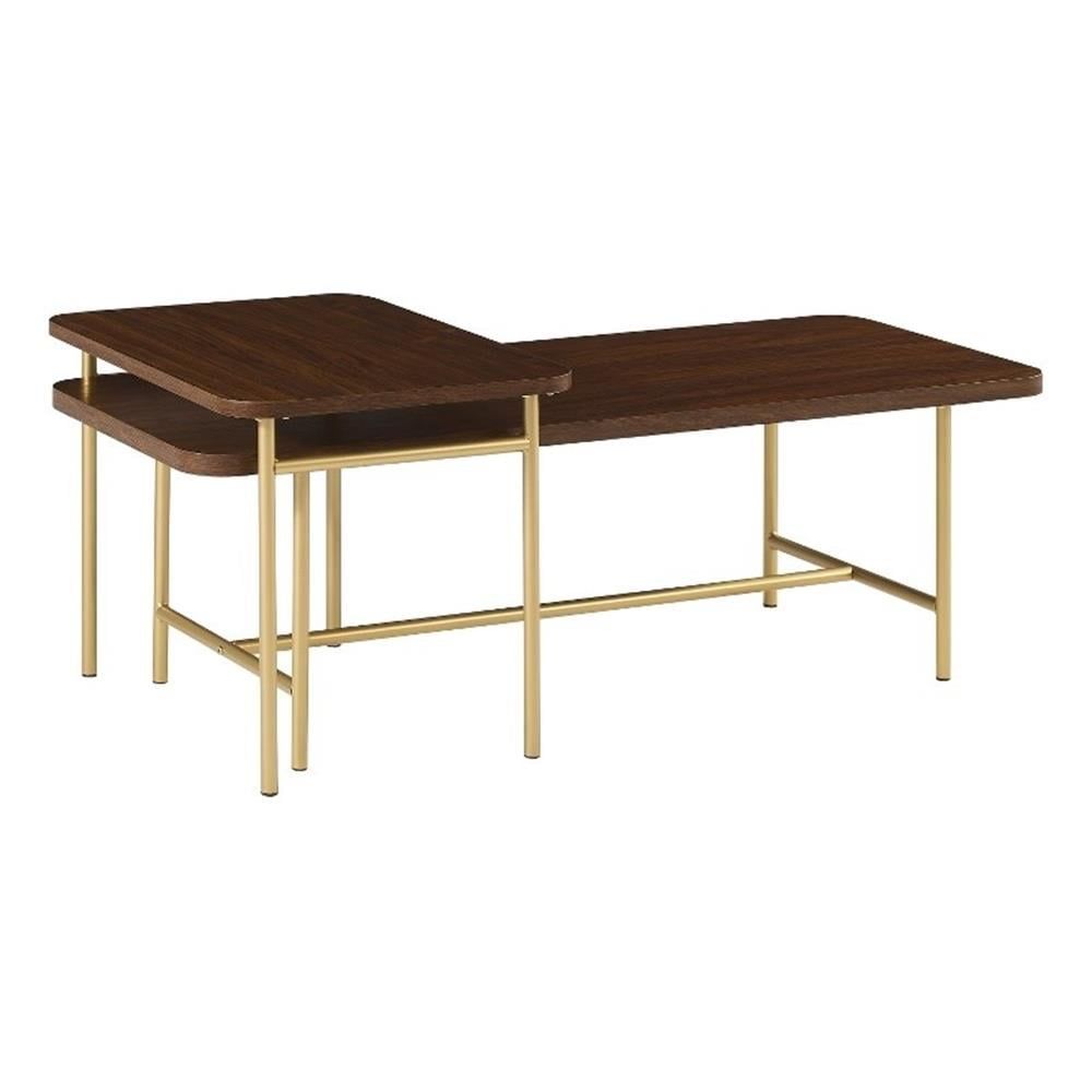 Dark Walnut and Gold Rectangular Wood Nesting Tables, Set of 2