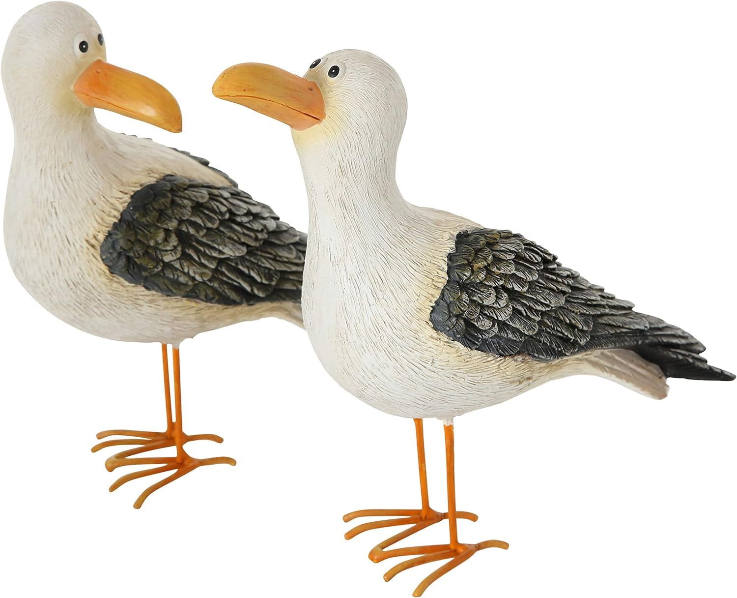 Handcrafted Resin Seagull Figurines with Iron Legs, Set of 2