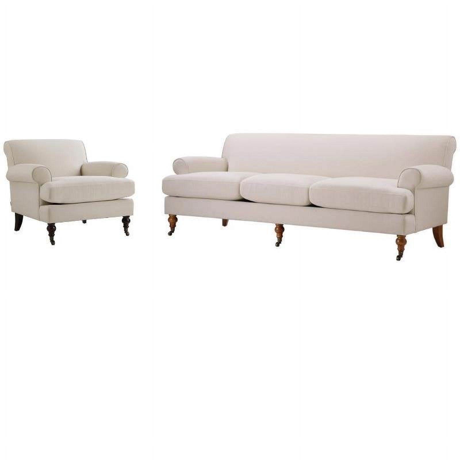 Sky Neutral Polyester Recessed Arm Sofa and Chair Set