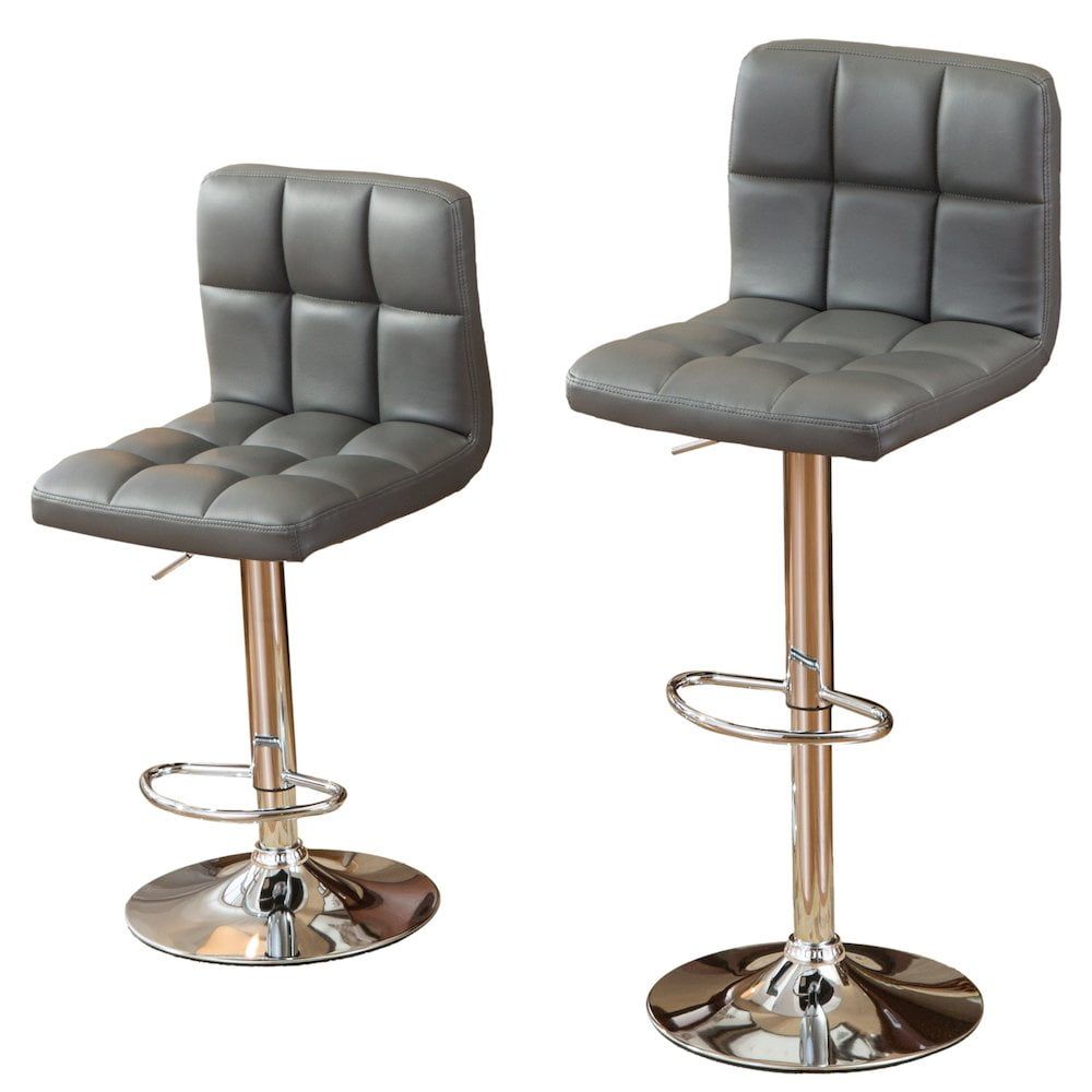 Gray Adjustable Swivel Faux Leather Bar Stools, Set of 2