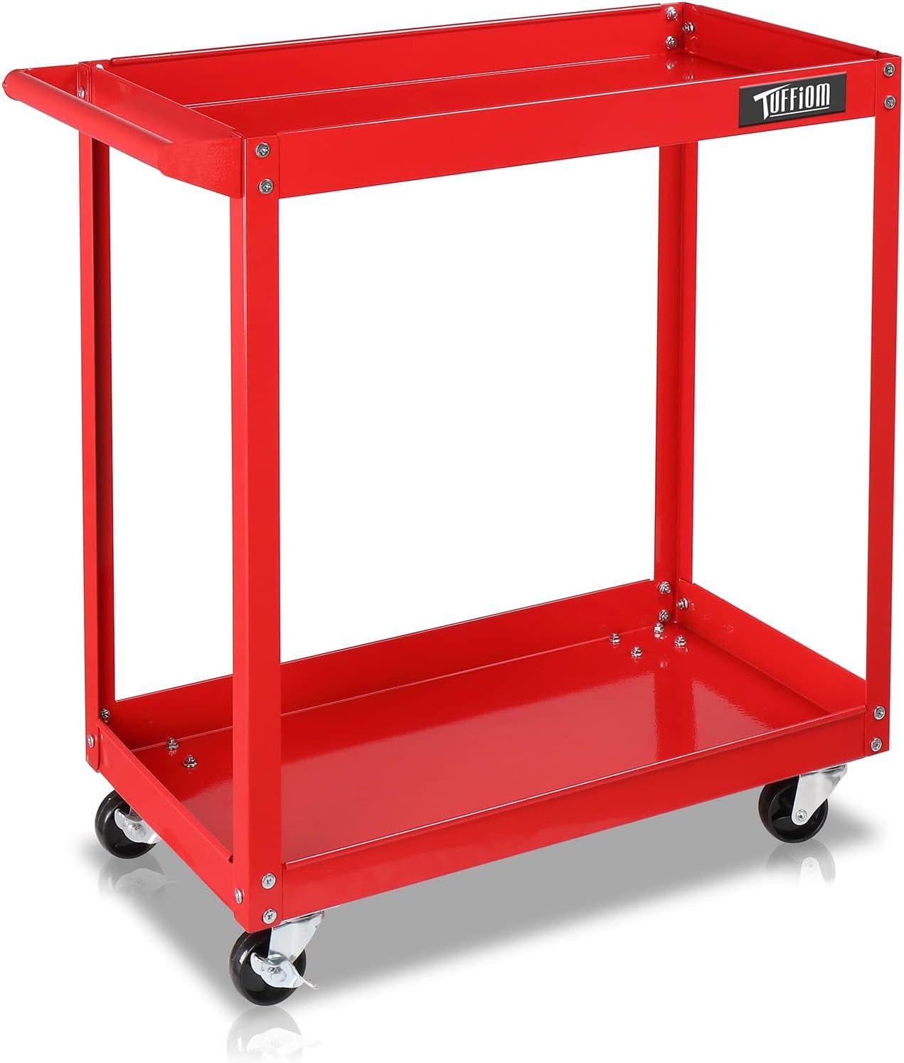 Red 2-Tier Steel Rolling Tool Cart with Wheels