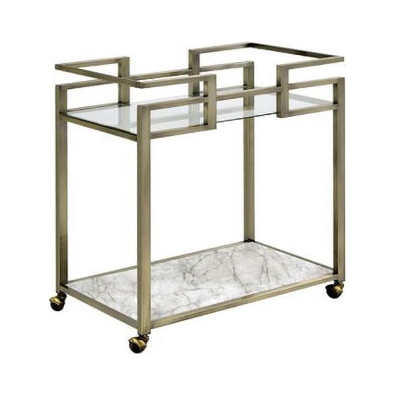 Silver Faux Marble and Metal 2-Tier Rectangular Serving Cart with Storage