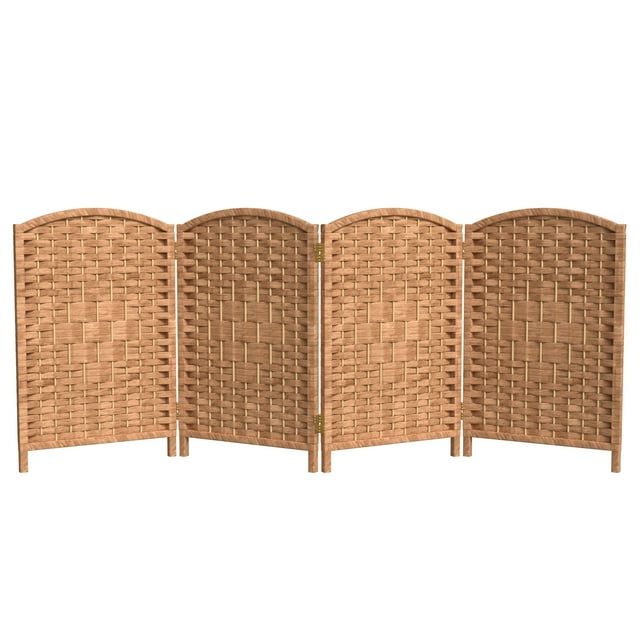 Natural Fiber 2 Ft Tall Folding Screen with 4 Panels