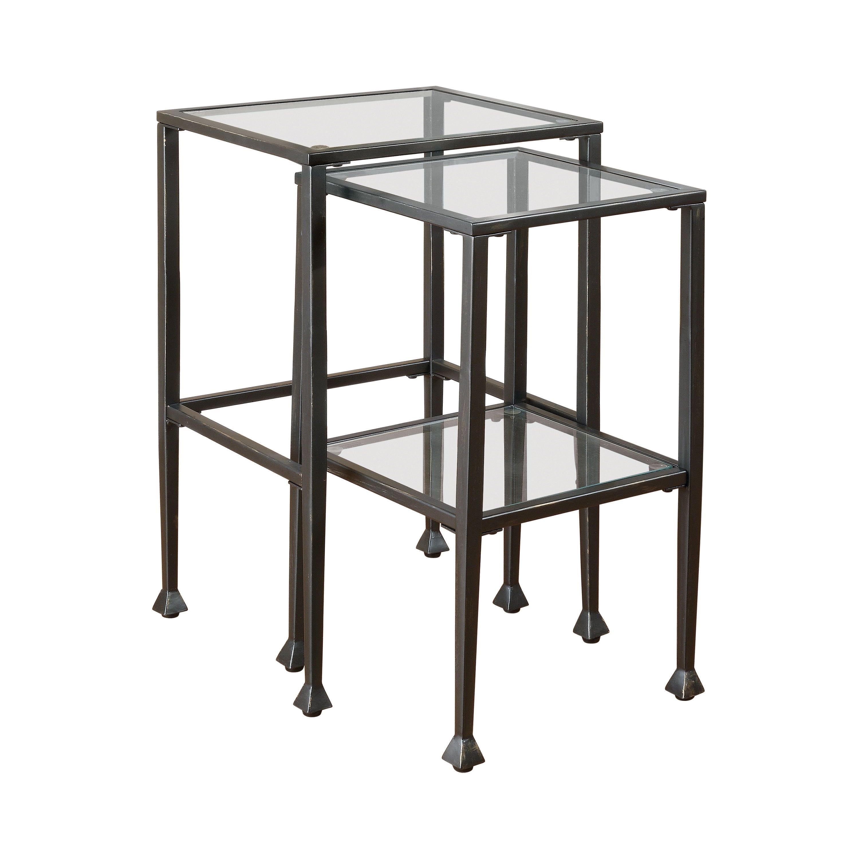 Elegant Black Metal and Glass 2-Piece Nesting Table Set