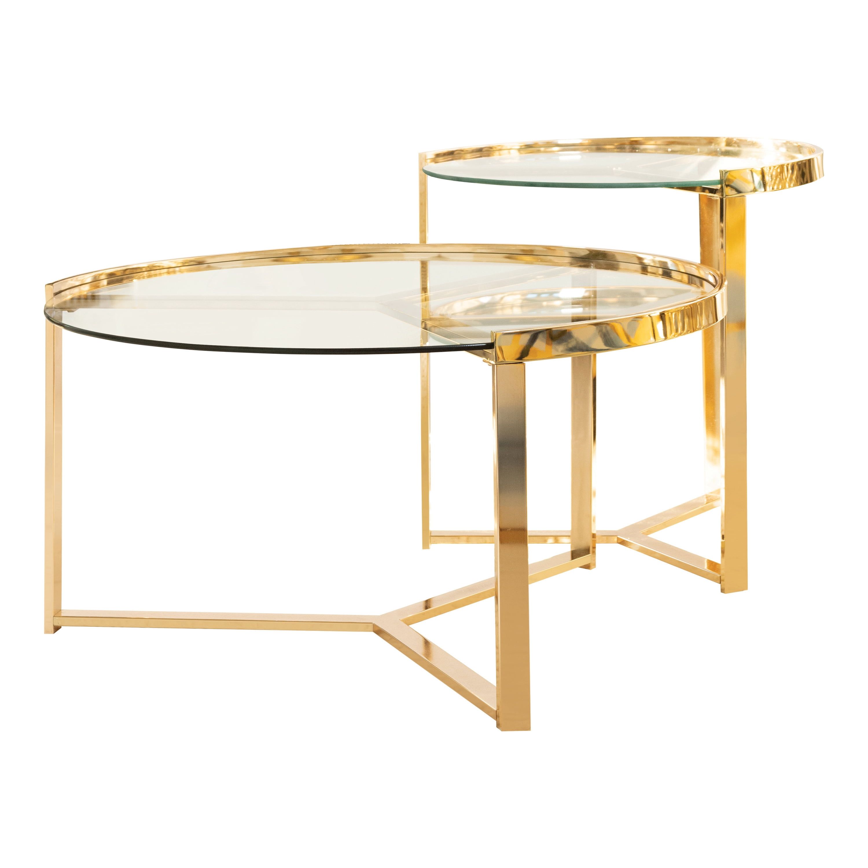 Gold and Glass Round 2-Piece Nesting Tables