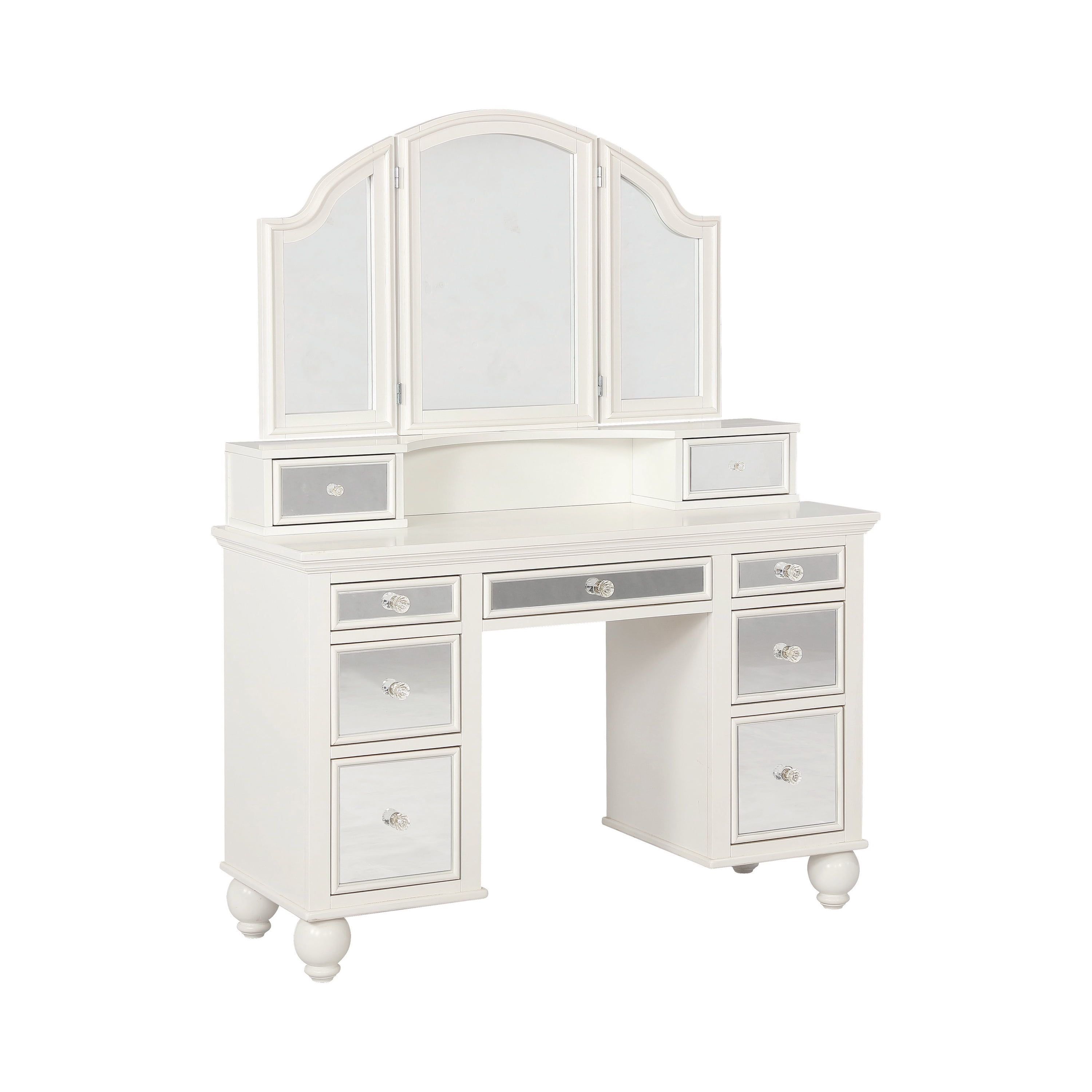 Elegant Transitional White Vanity Set with Mirror Accents and Bench