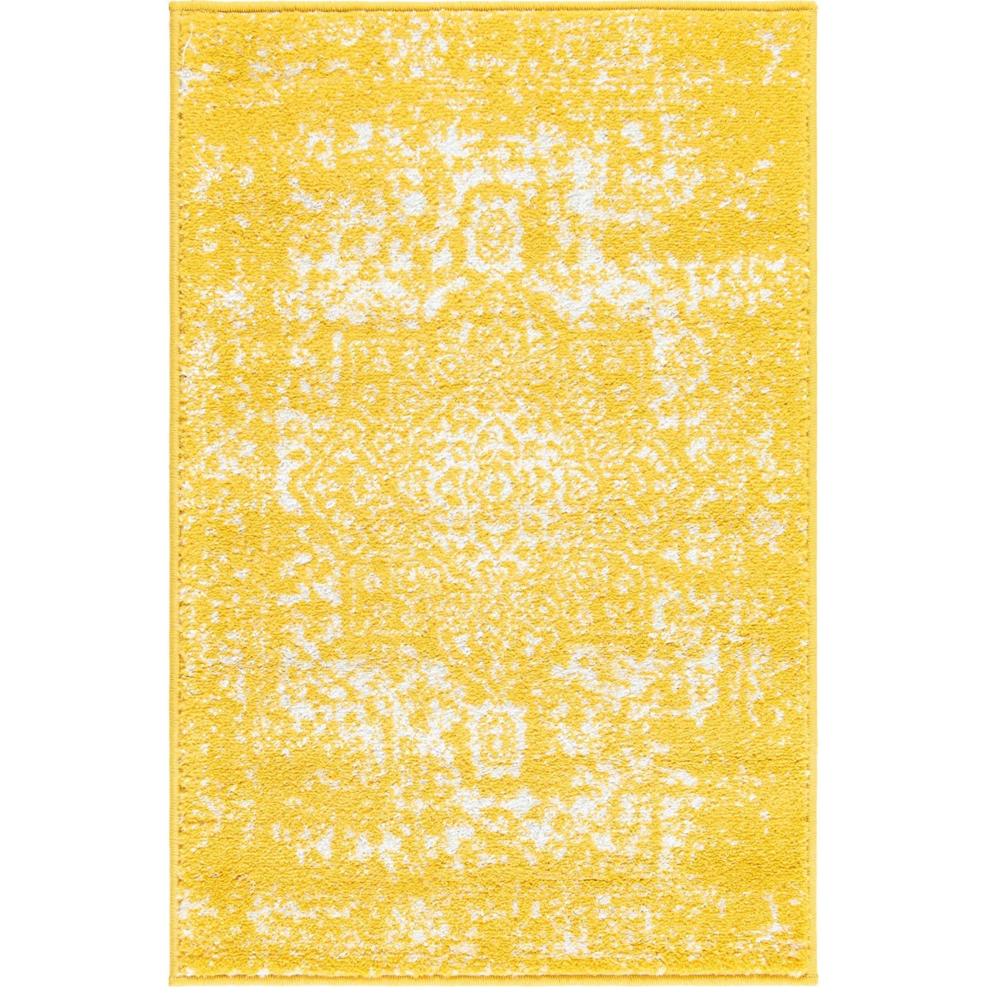 2' x 3' Yellow Synthetic Medallion Rectangular Area Rug