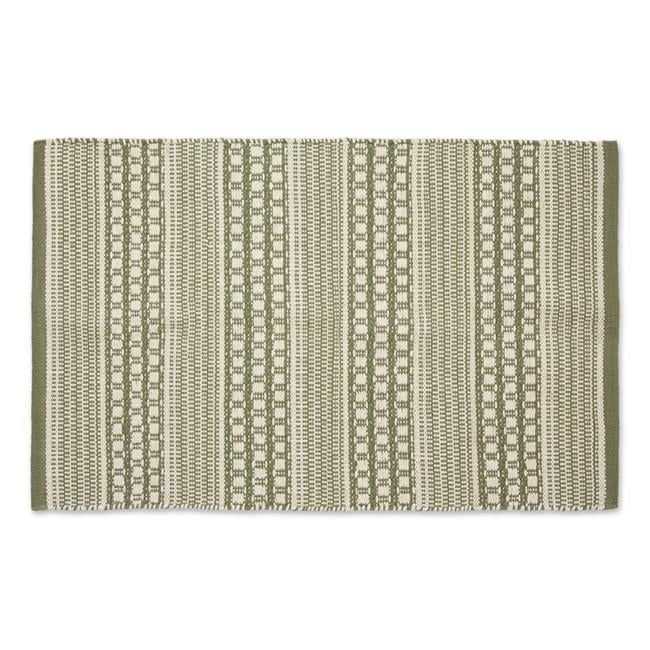Artichoke Green Striped Handloomed Cotton Rug 36"x24"
