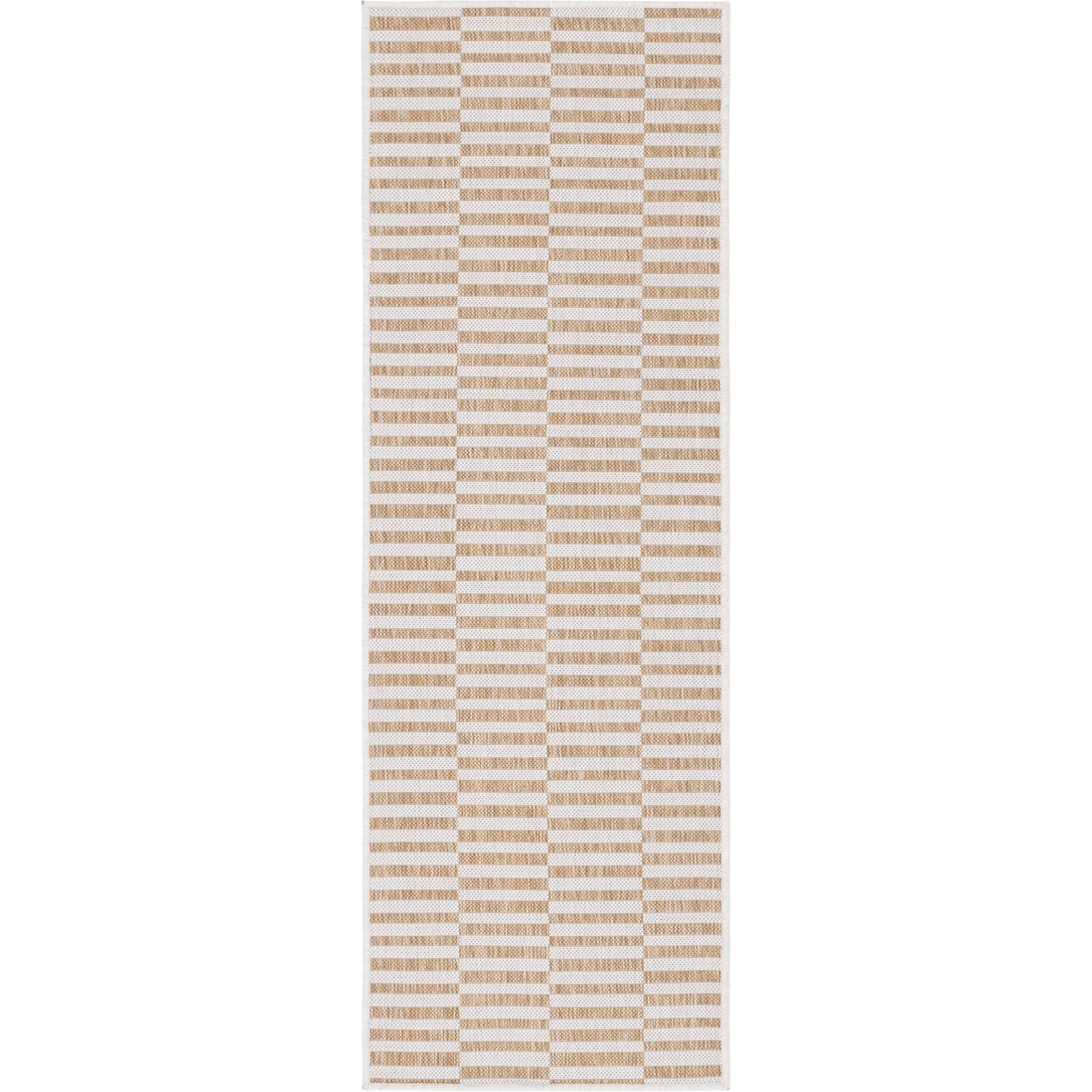 2' x 6' Taupe and Ivory Synthetic Outdoor Runner Rug