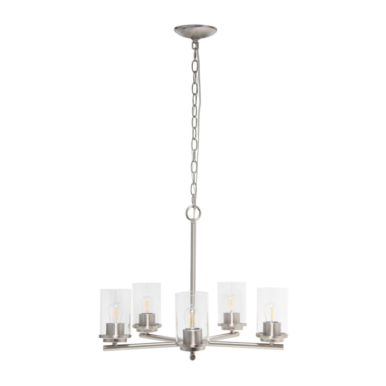 Brushed Nickel 5-Light Metal and Glass Pendant Chandelier