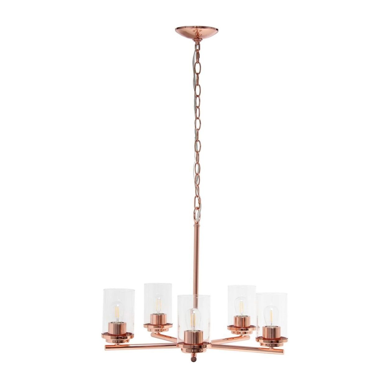 Rose Gold 5-Light Glass and Metal Pendant Chandelier