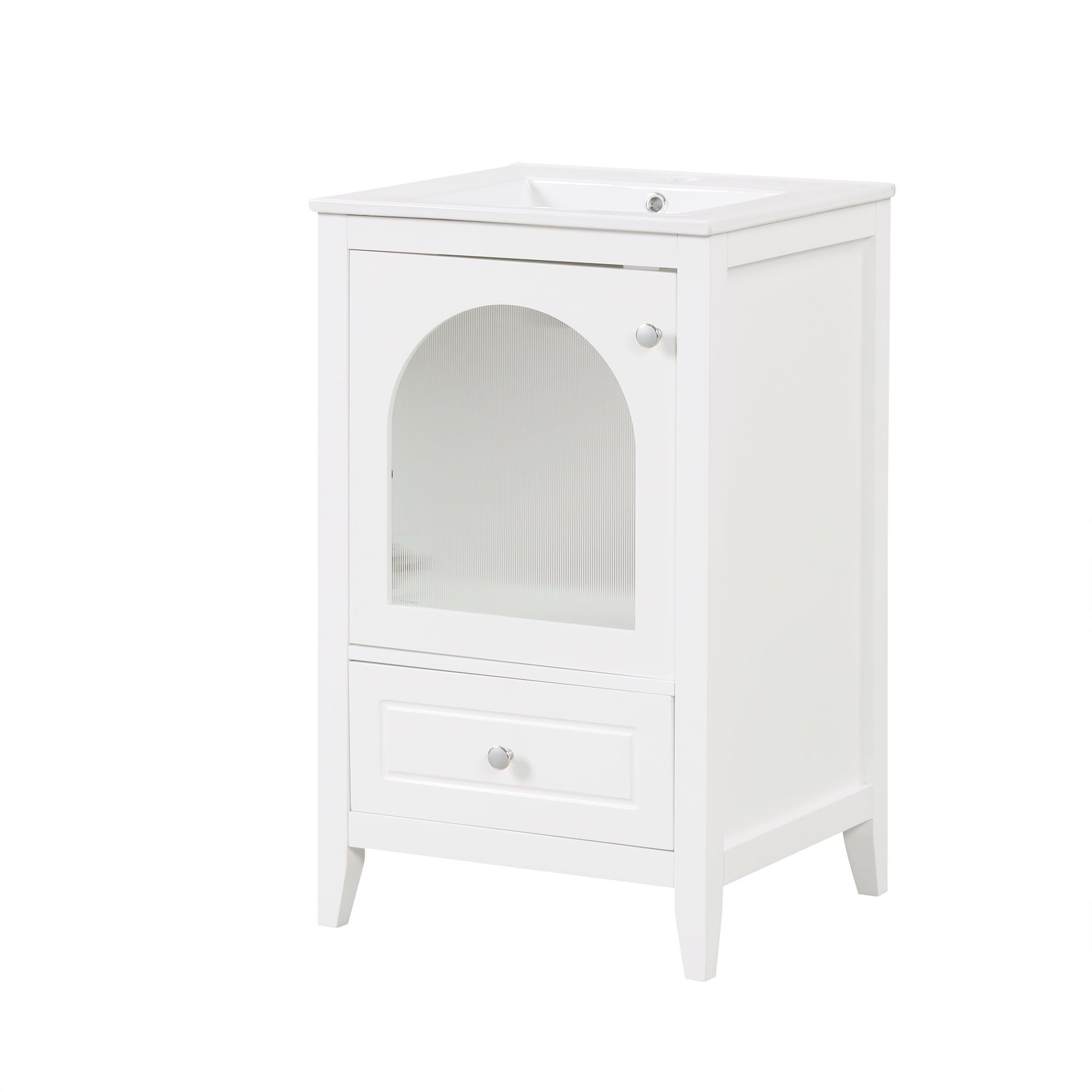 20" White MDF Freestanding Bathroom Vanity with Ceramic Sink