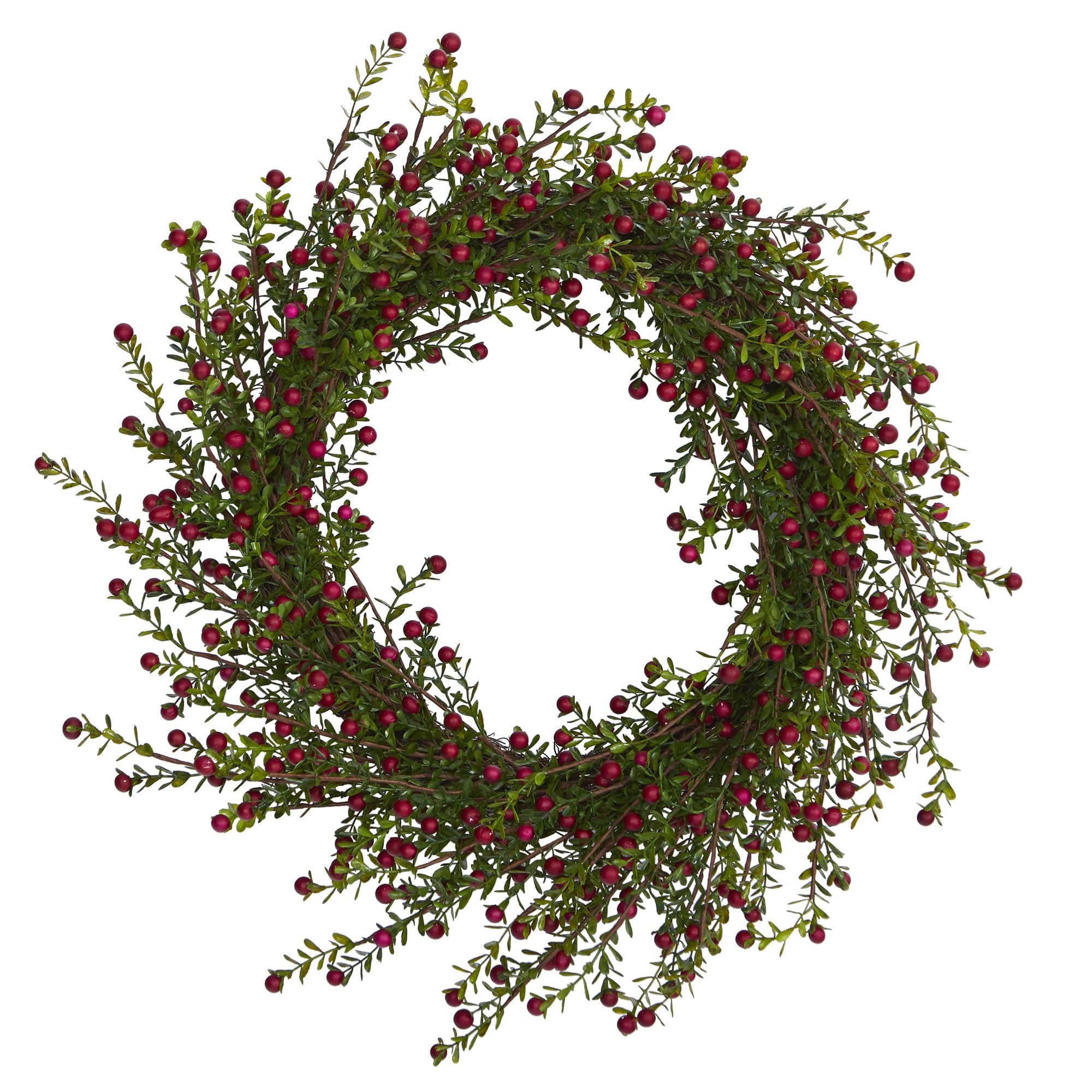 20" Boxwood Greenery Wreath with Lifelike Berries for Front Door