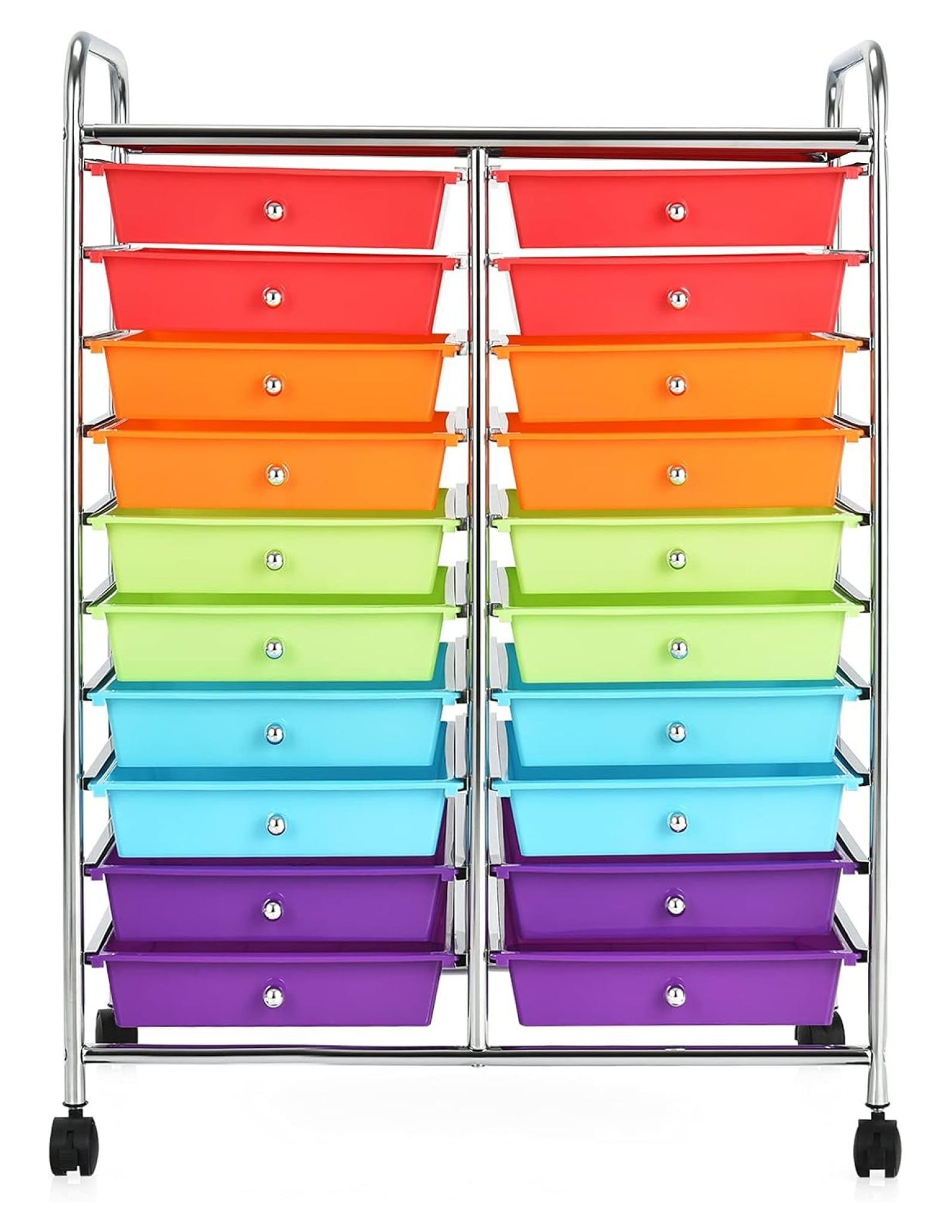 Multicolor 16-Drawer Rolling Storage Cart with Chrome Frame