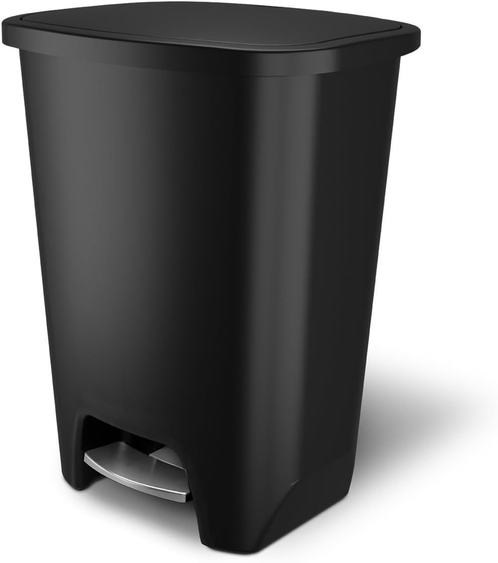 20 Gallon Matte Black Plastic Kitchen Trash Can with Pedal