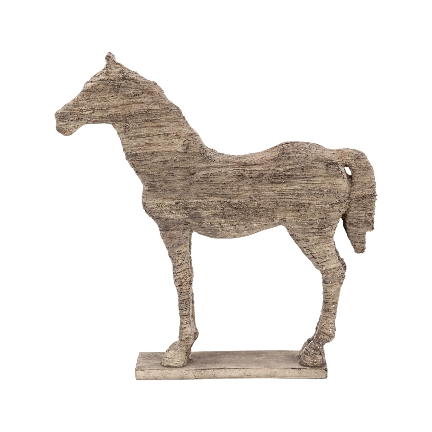 Distressed Polyresin Standing Horse Figurine with Natural Wood Finish