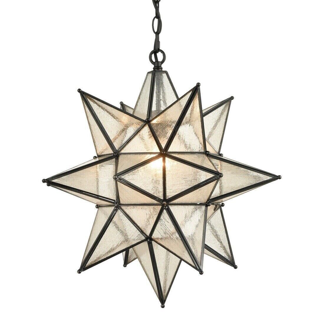 Geometric Black Seeded Glass Moravian Star Pendant Light