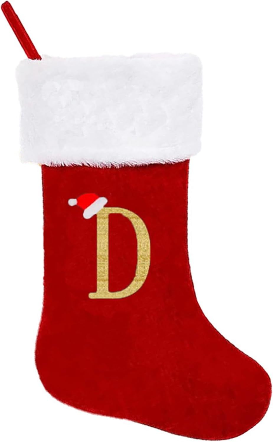 Red Velvet Monogrammed Christmas Stocking with White Cuff