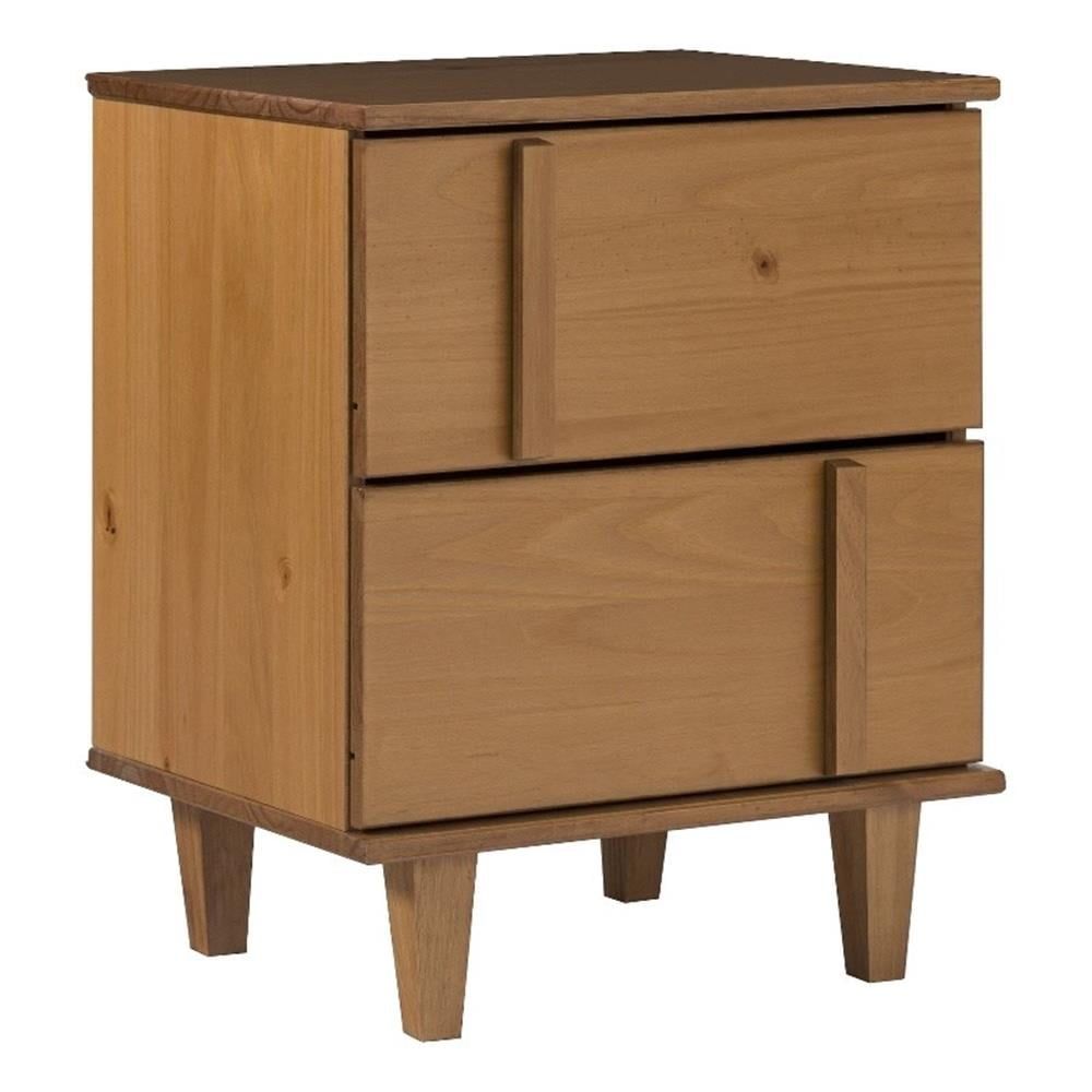 Caramel Solid Wood 2-Drawer Mid-Century Modern Nightstand