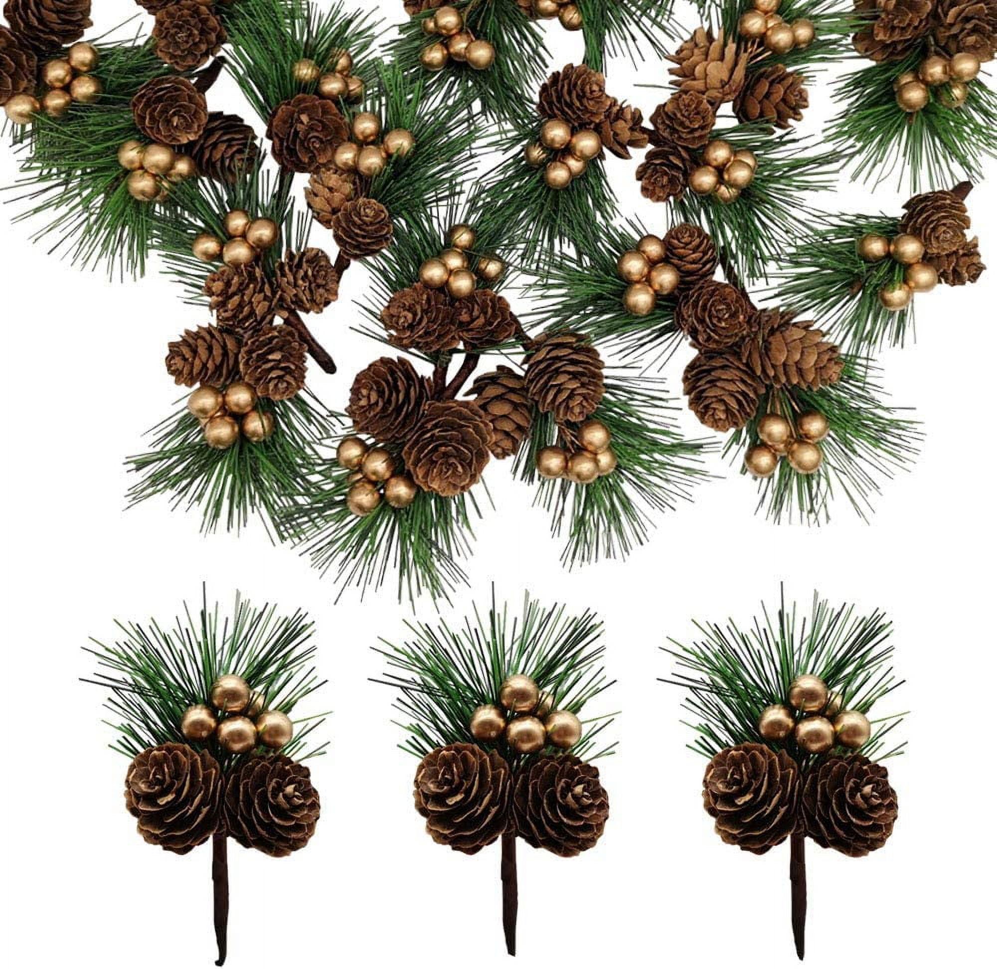 Gold and Green Pine Needles with Pinecones and Berry Stems, 20 Count