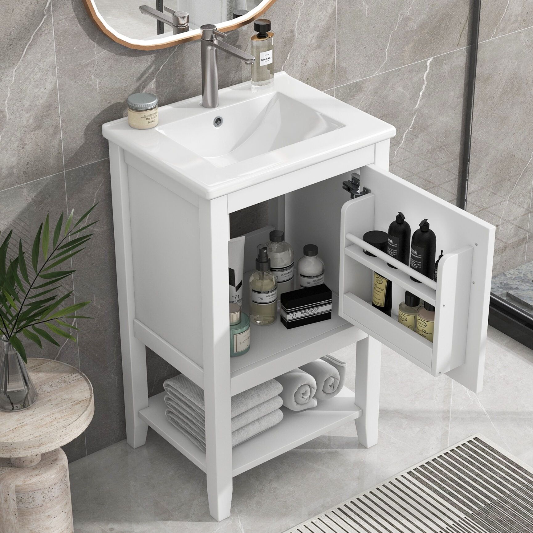 20" White Freestanding Bathroom Vanity with Ceramic Sink