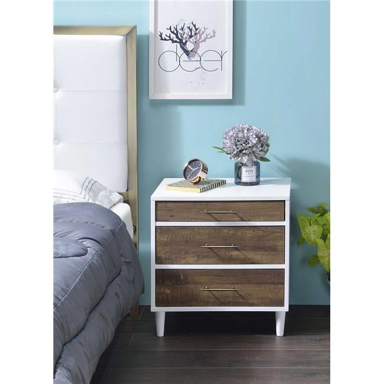 21" White and Weathered Oak 3-Drawer Nightstand