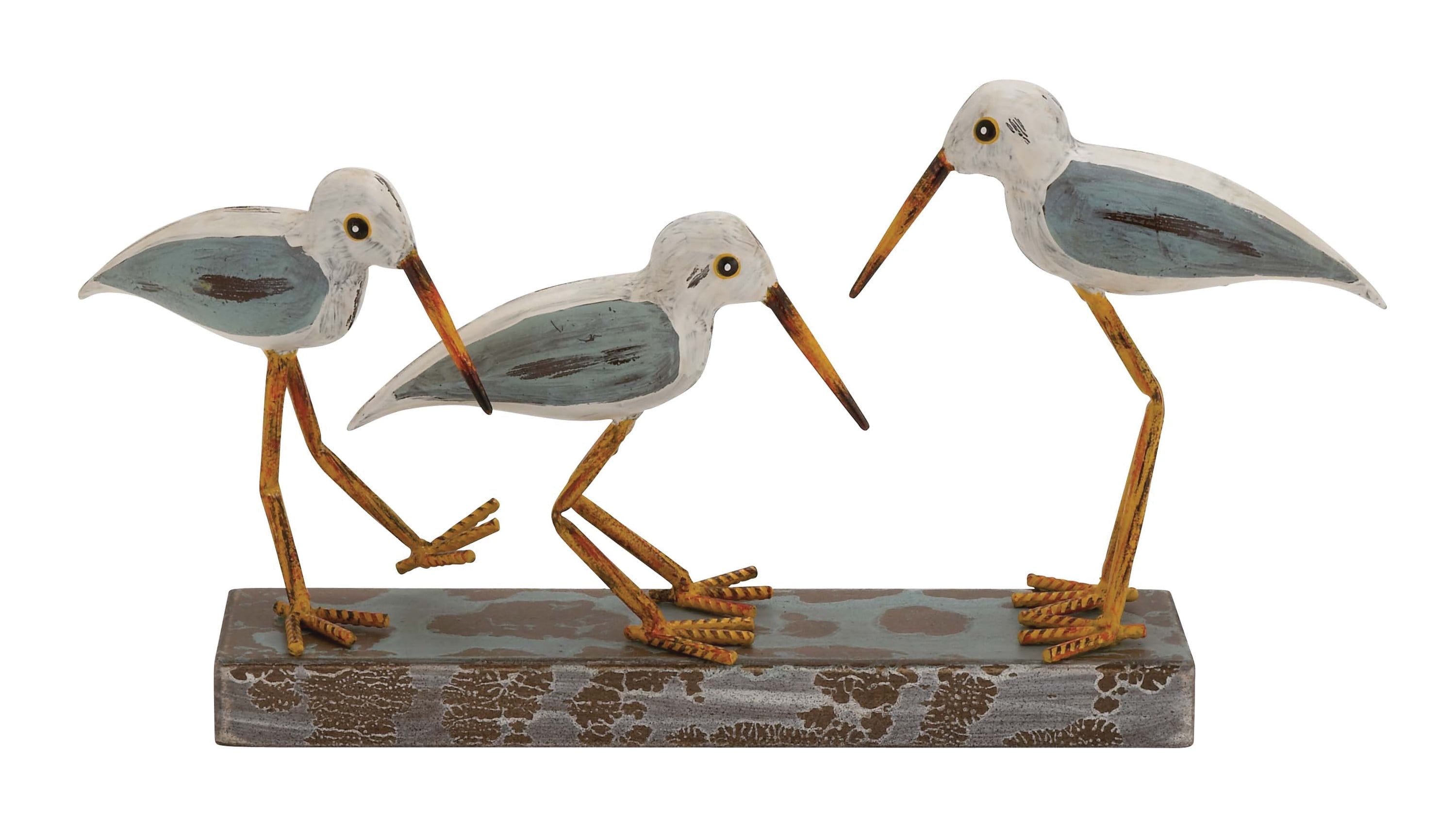 20" White and Blue Metal Bird Trio Sculpture