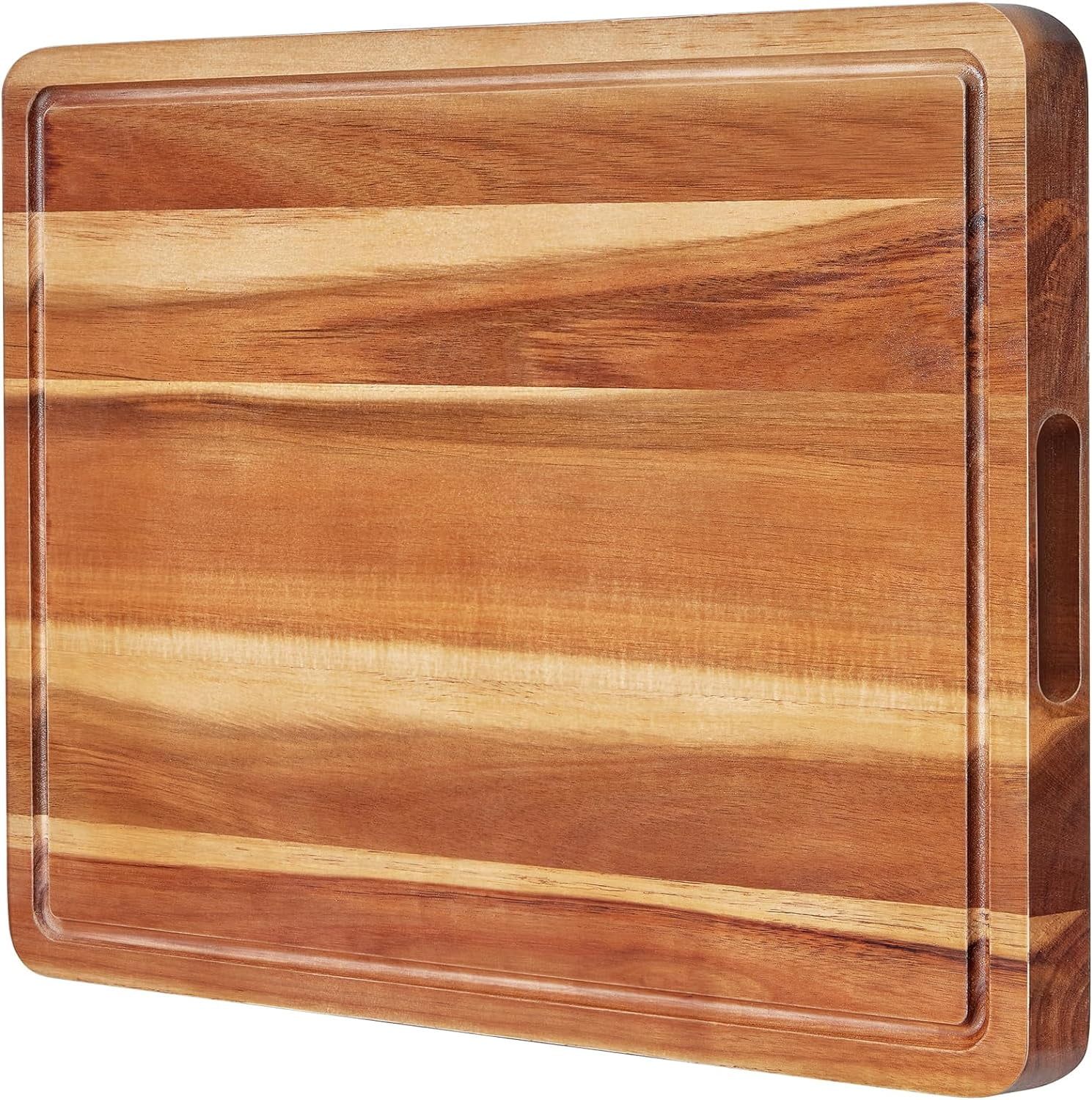 XL Acacia Wood Cutting Board with Juice Groove and Handles