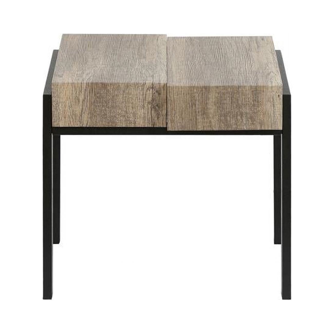 Rustic Oak & Black Metal Dual-Tier End Table