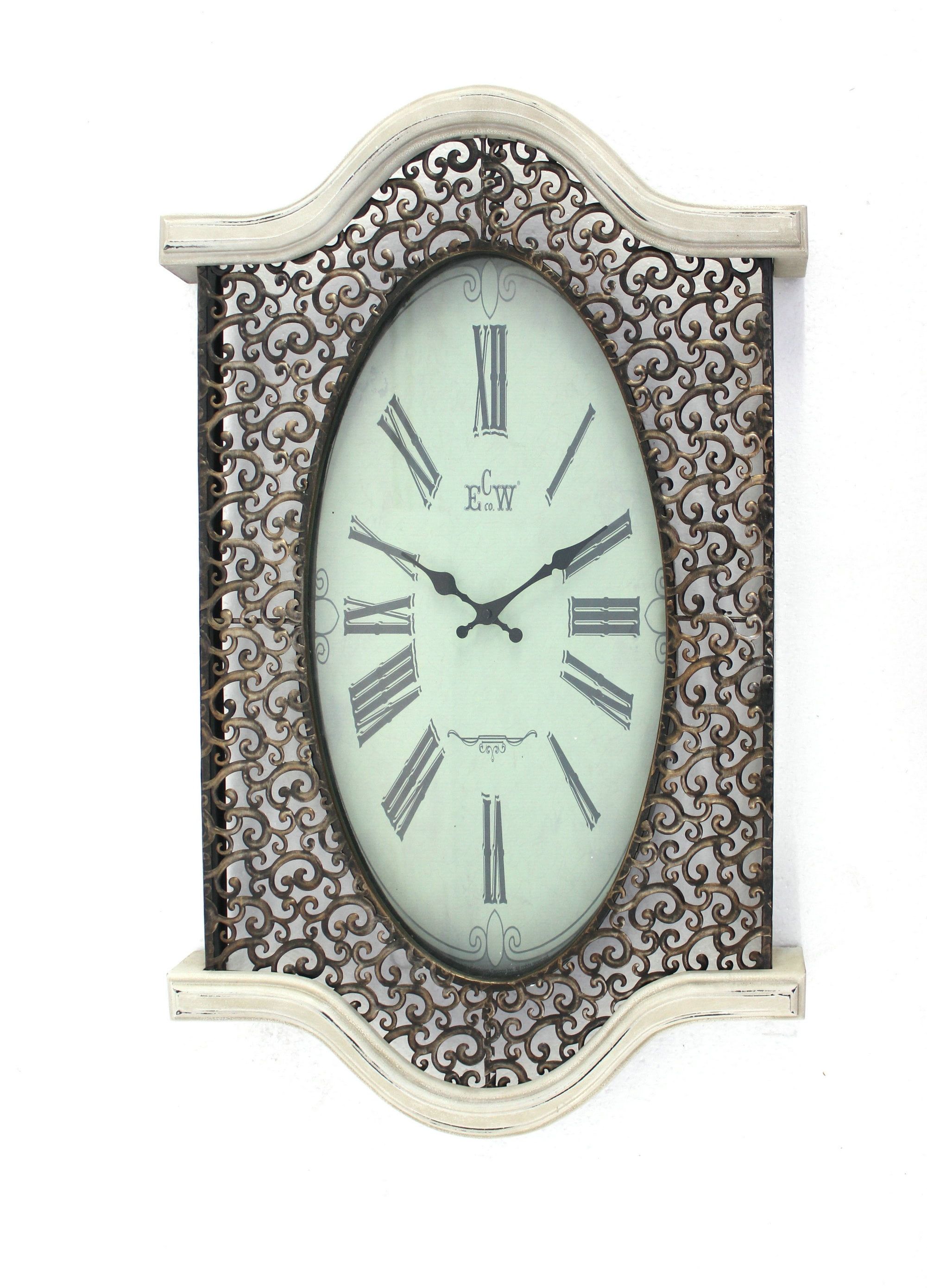 30.5" Brown and White Vintage Wooden Wall Clock with Metalwork