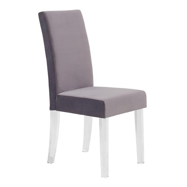 Gray Velvet Upholstered Parsons Side Chair with Acrylic Legs