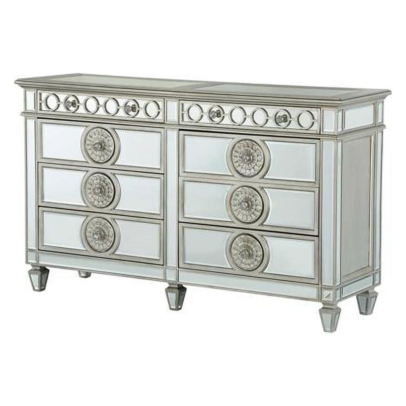 Varian 68" Mirrored White Glam Dresser with Felt Lined Drawers