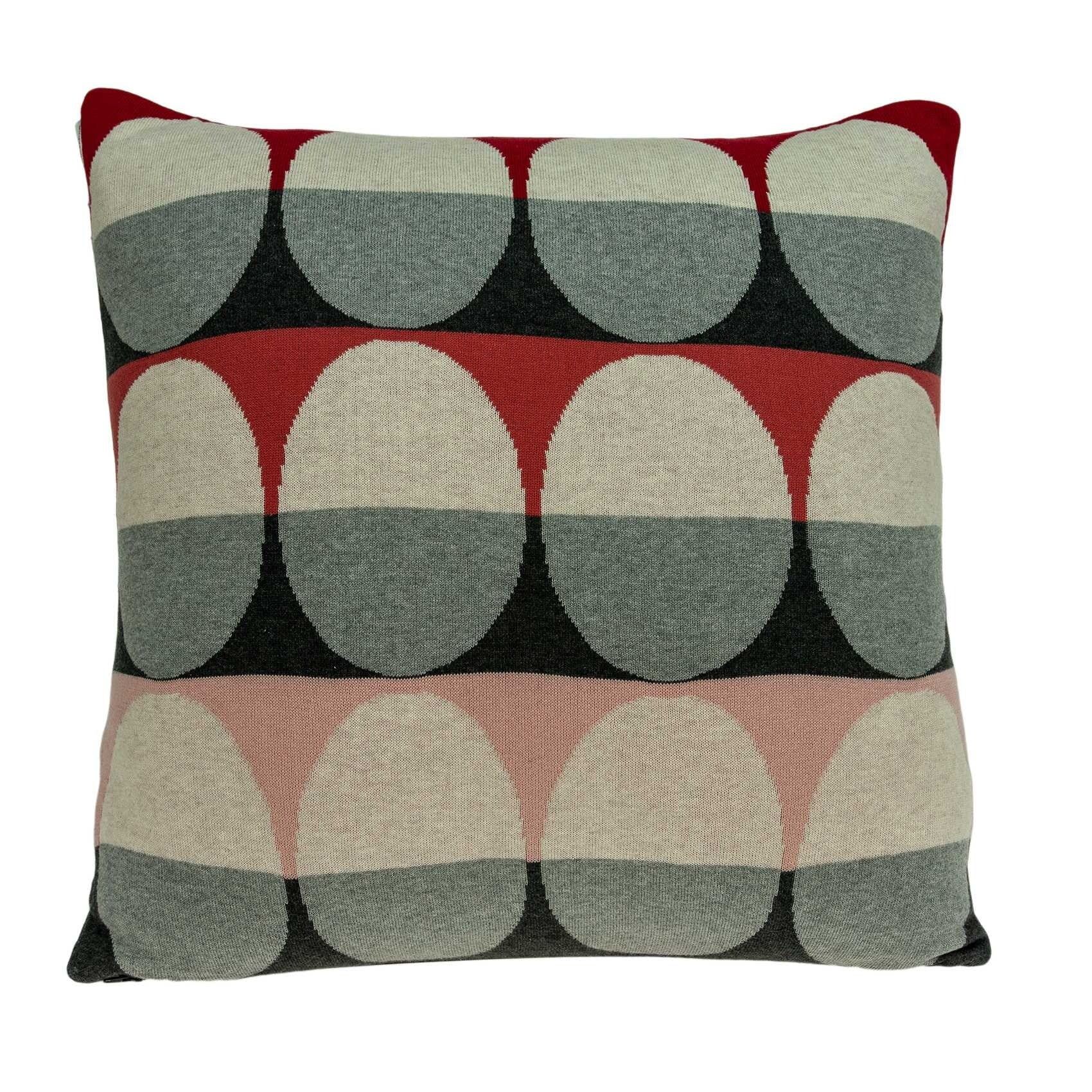 Gray and Red Cotton Decorative Pillow Cover with Poly Insert