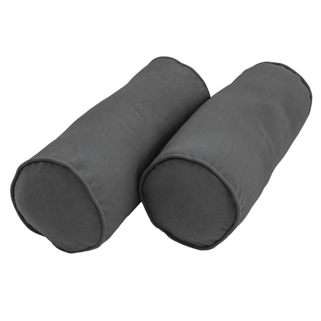 Steel Grey Double-Corded Solid Twill Bolster Pillows, Set of 2