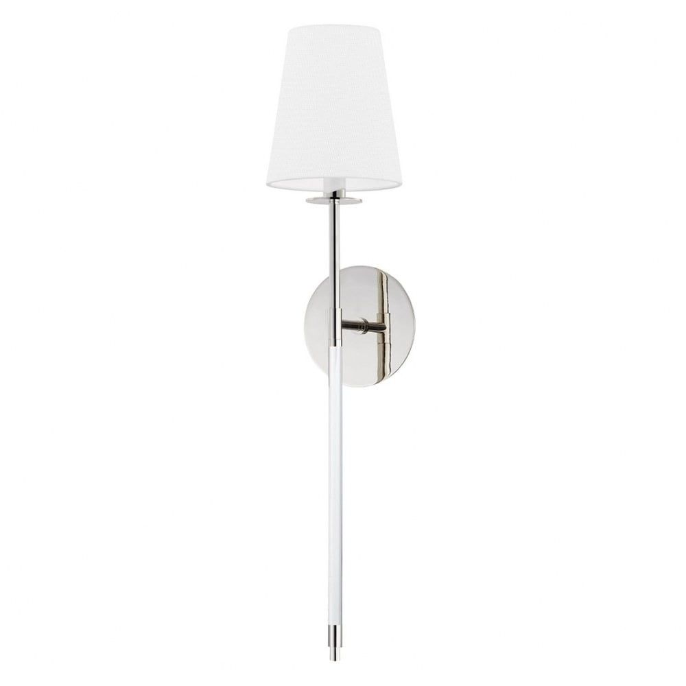 Niagra Polished Nickel 1-Light Sconce with White Belgian Linen Shade