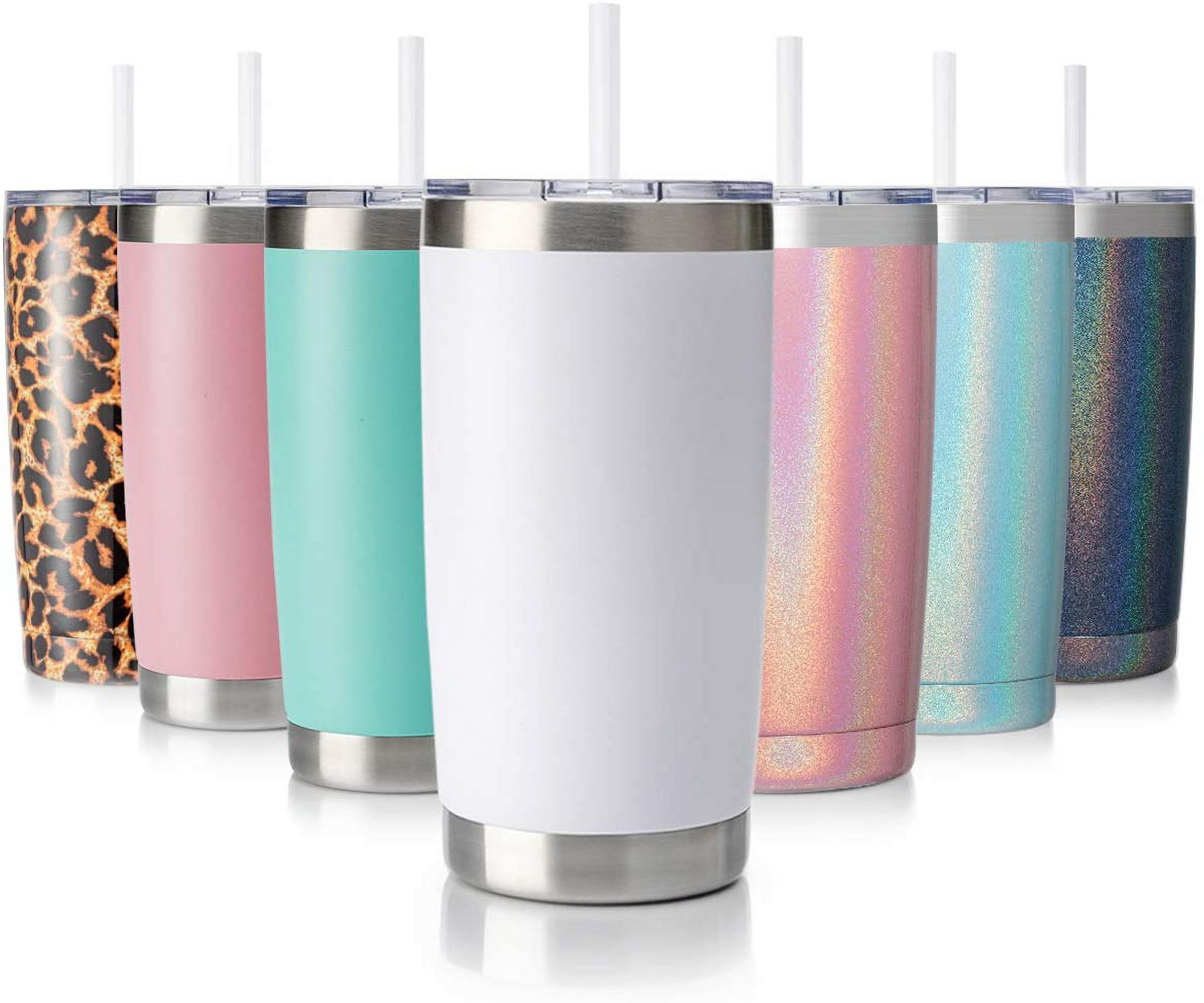 20oz White Stainless Steel Insulated Travel Tumbler with Lid and Straw