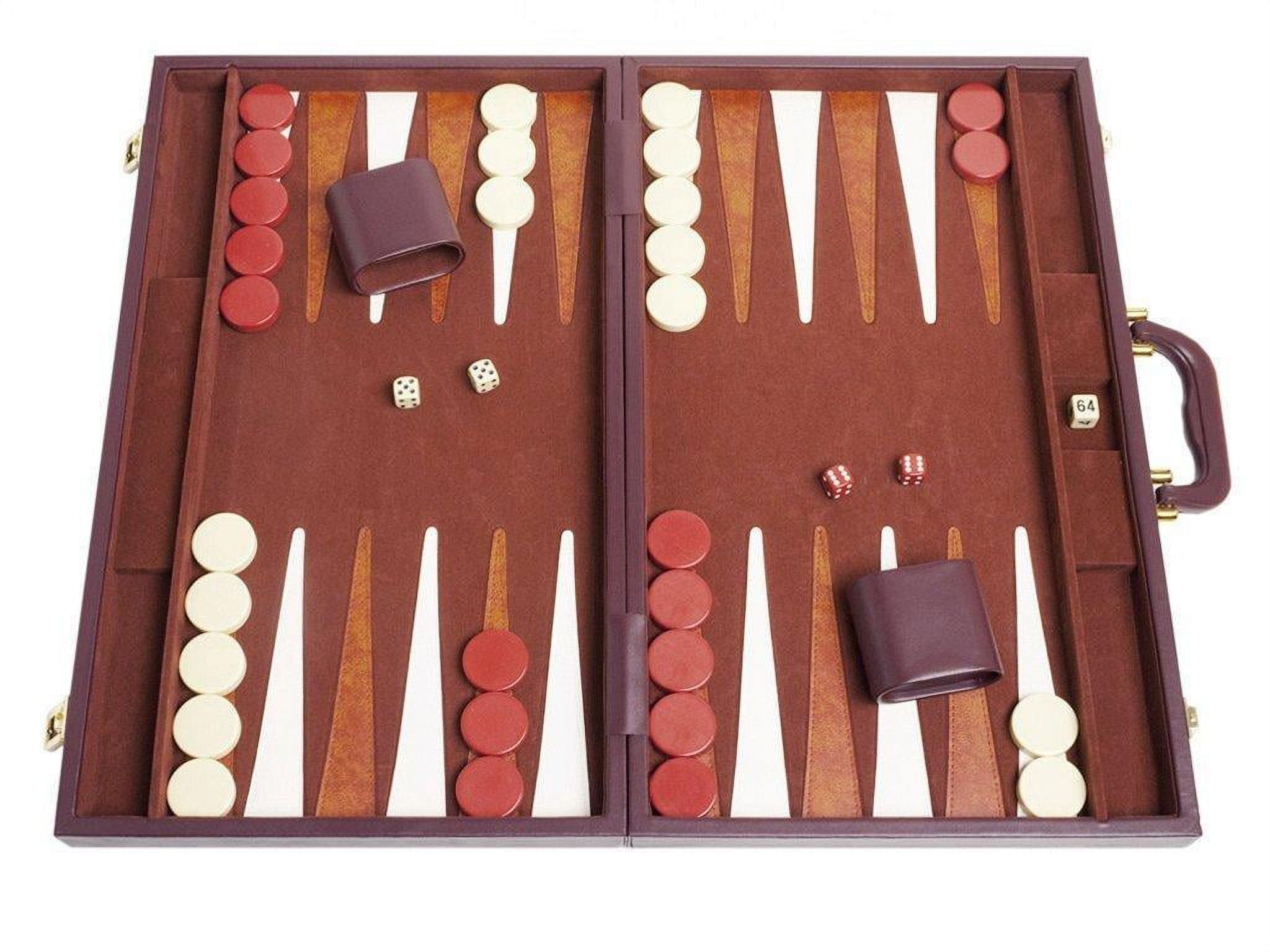 21-Inch Brown Faux Suede Backgammon Set with Brass Clasp