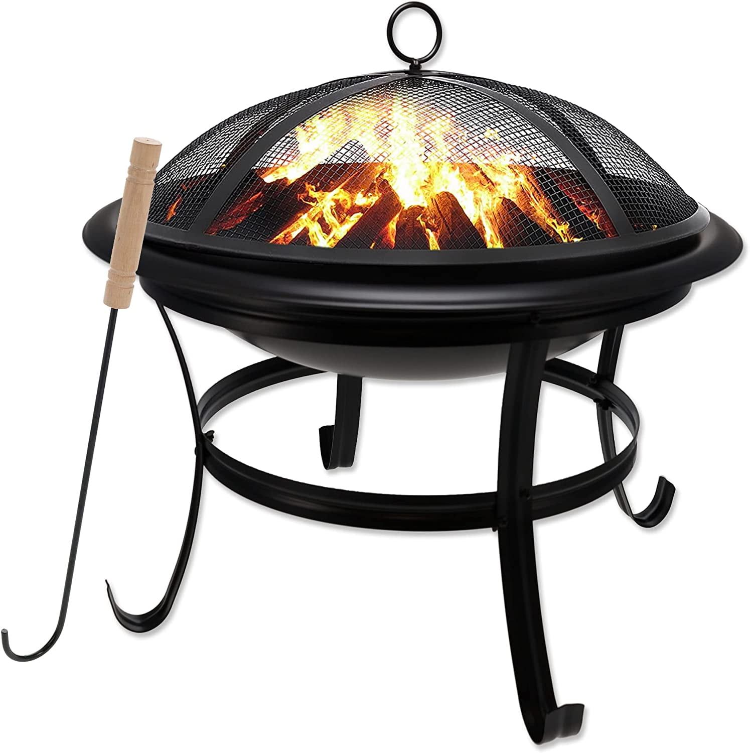 21.5" Black Alloy Steel Round Outdoor Fire Pit with Mesh Lid